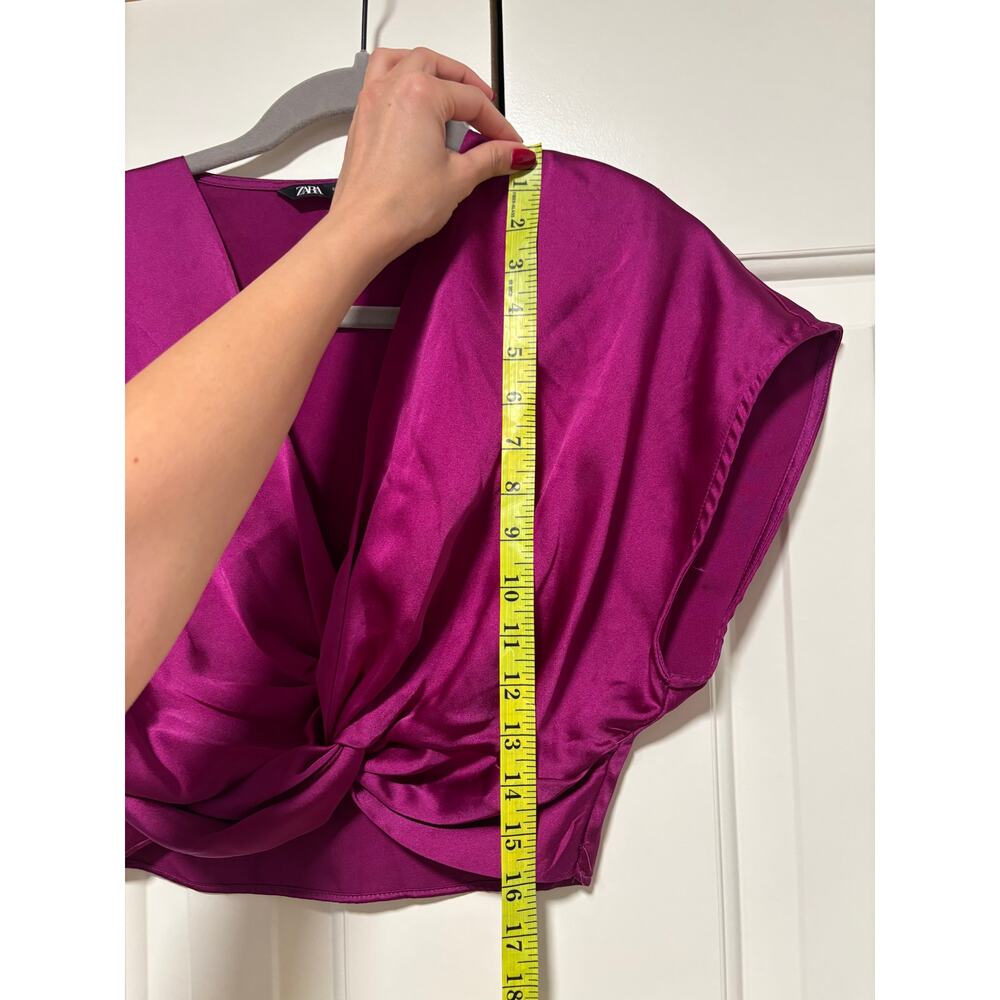 ZARA Magenta Satin Twist Front Crop Top S - Picture 7 of 8